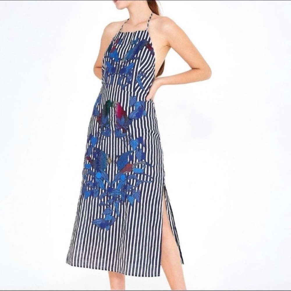 Farm Rio dress embroidered striped small